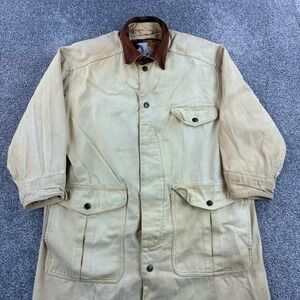 Structure Expedition Gear Duster Jacket Men's M Tan Canvas Leather Collar Long